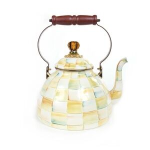 MacKENZIE CHILDS 3QT PARCHMENT CHECK TEA KETTLE